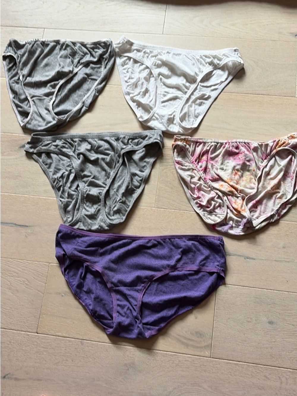 Women’s Cotton Bikini Panties - Purple, White, Gray, Floral - Pack